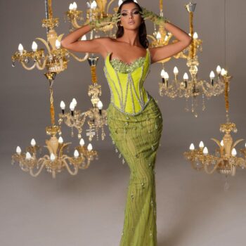Crystal Lime Dress with Scoop Neckline Corset