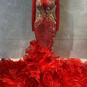 Turtle Neck long Sleeve Red Dress